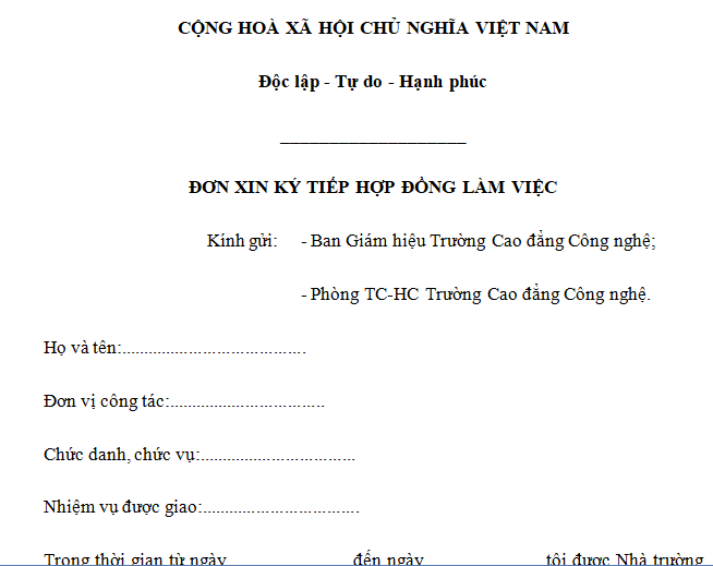 Mẫu đơn đề nghị ký tiếp hợp đồng lao động mới 2021