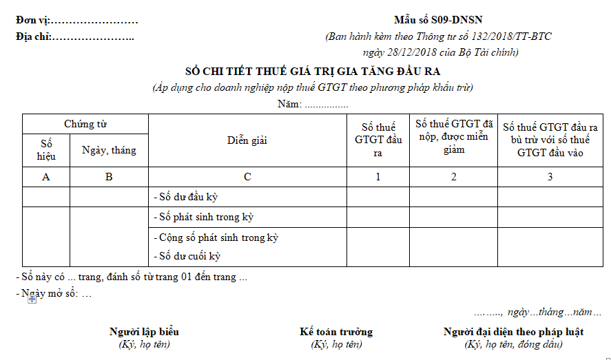 Sổ chi tiết thuế giá trị gia tăng đầu ra - TT133