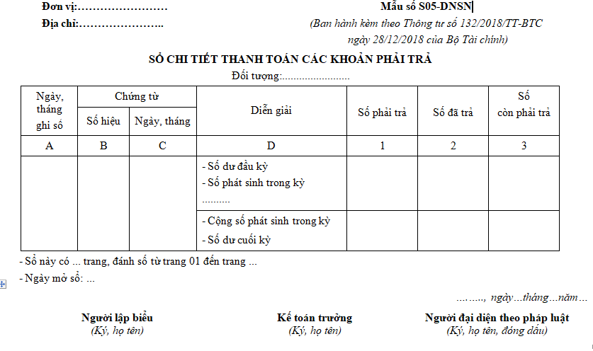 Sổ chi tiết thanh toán các khoản phải trả