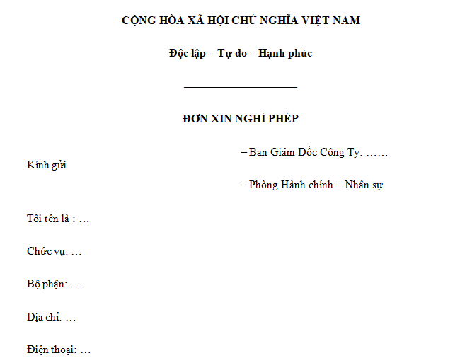 Đơn xin nghỉ phép năm mới nhất 2021