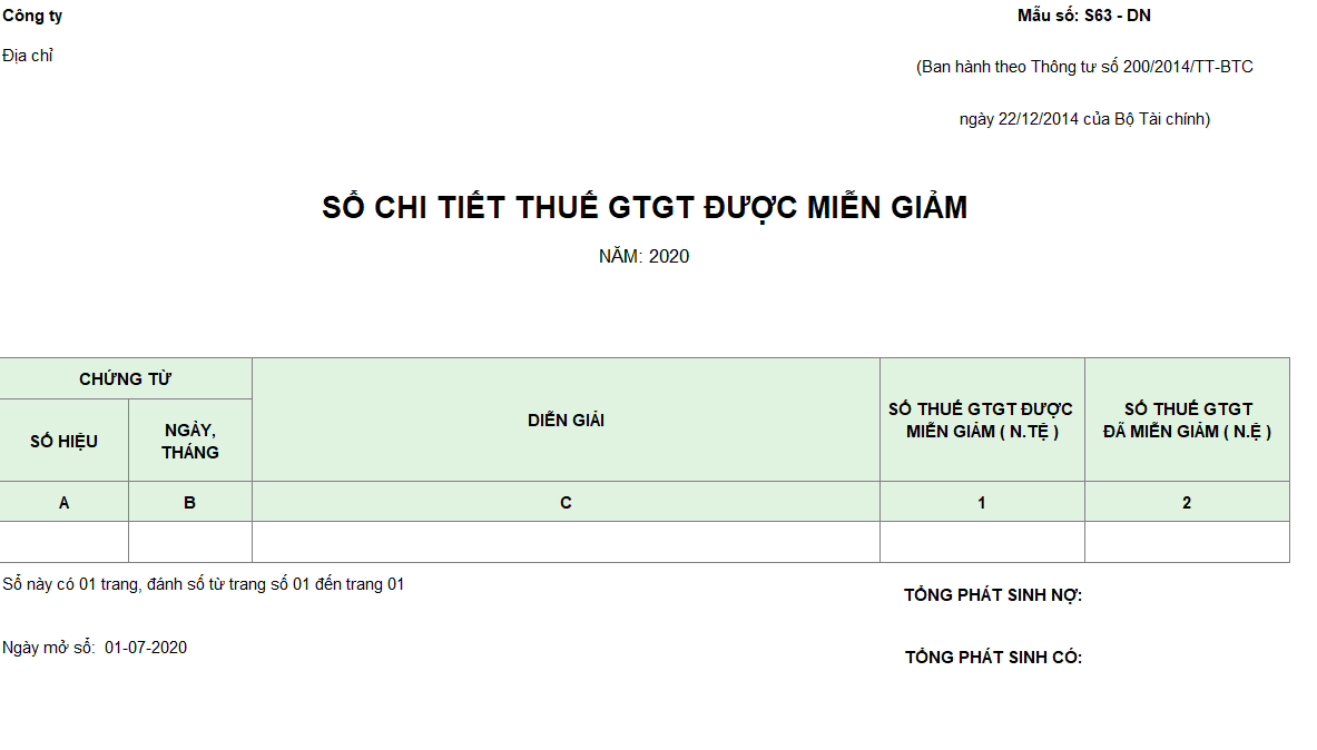 Mẫu sổ chi tiết thuế GTGT được miễn giảm ( Ngoại tệ ) theo TT200