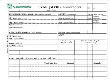 Mẫu giấy ủy nhiệm chi ngân hàng Vietcombank - Ngân hàng thương mại cổ phần Ngoại thương Việt Nam