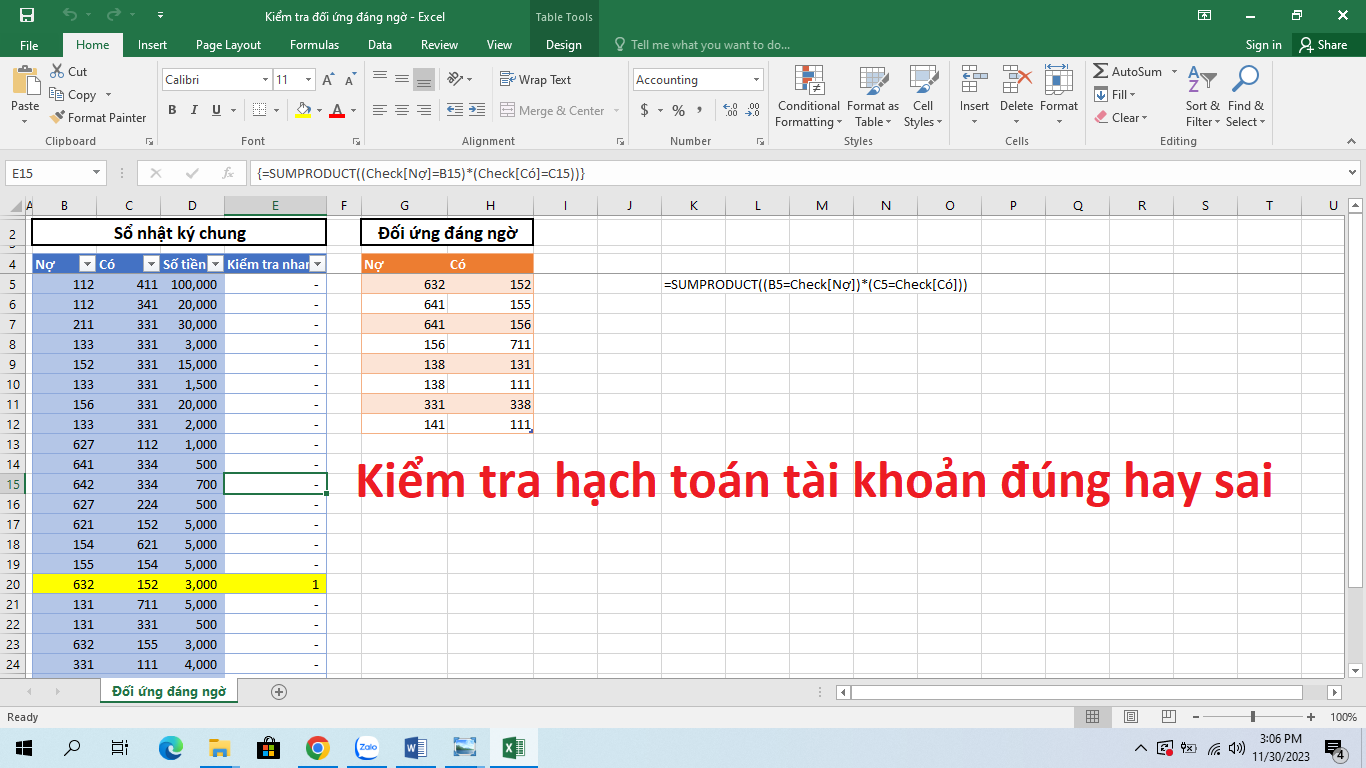 File mẫu Excel kiểm tra đồng loạt hàng nghìn nghiệp vụ kế toán hạch toán đúng hay sai