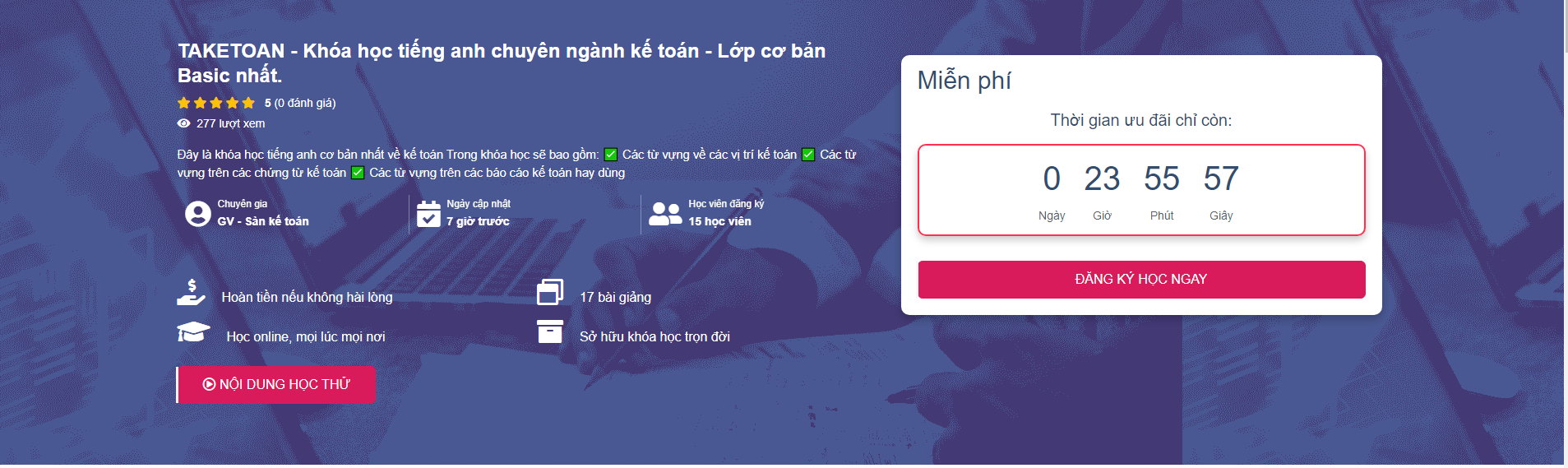 khóa học tiếng anh dành cho kế toán