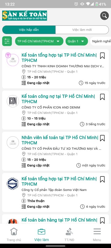 Tìm kiếm việc làm kế toán theo Quận/Huyện