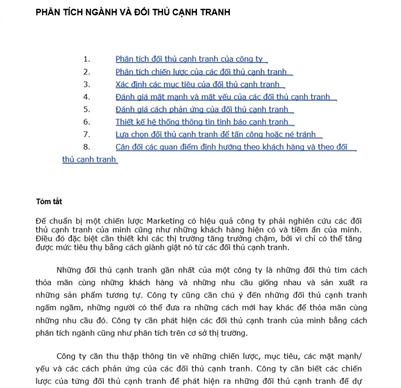Quản trị Marketing - Phân tích ngành và đối thủ cạnh tranh