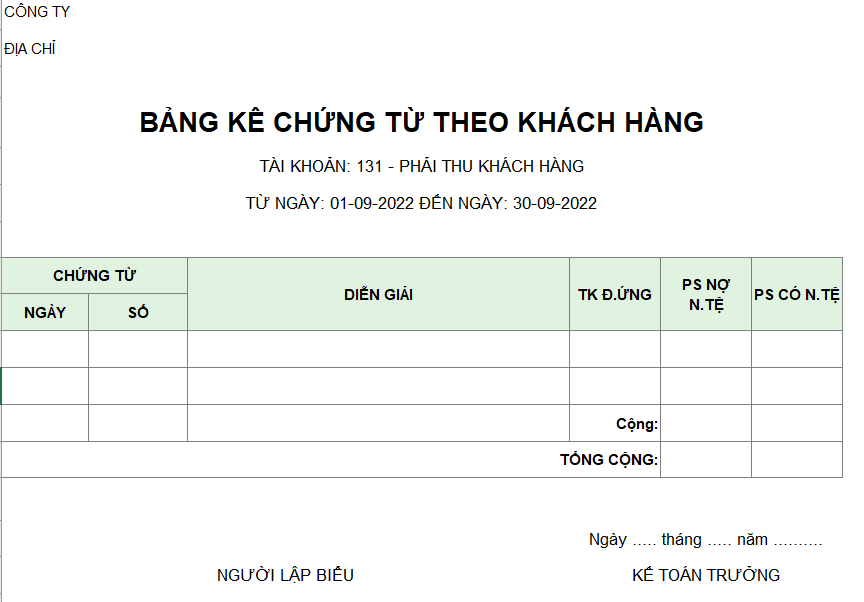 Bảng kê chứng từ theo khách hàng ( NGOẠI TỆ )