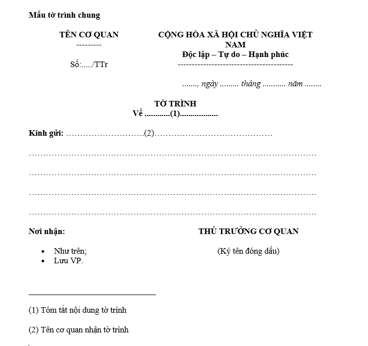 Mẫu tờ trình
