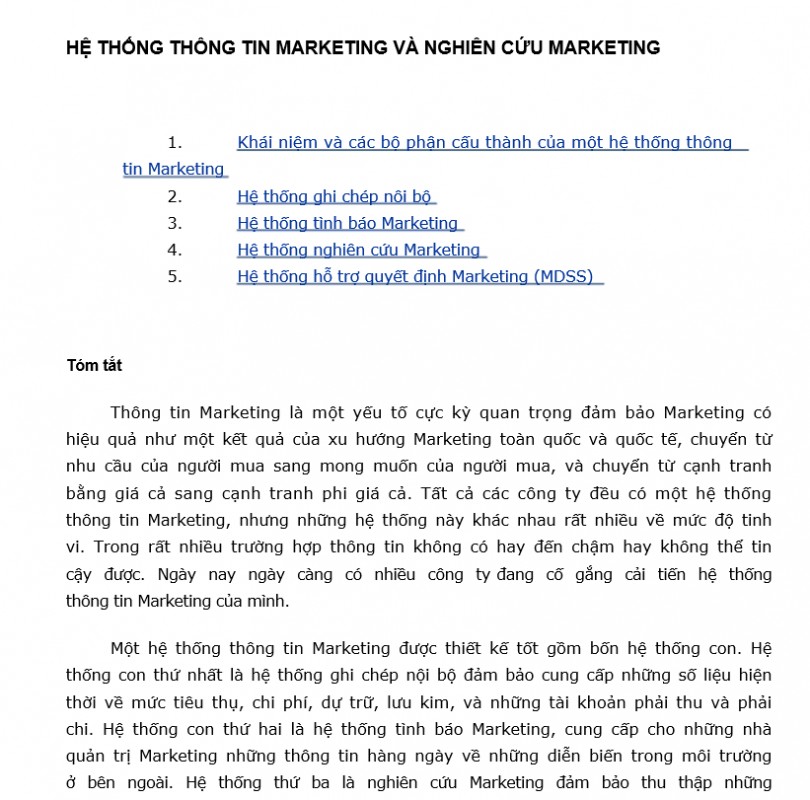 Quản trị Marketing - Hệ thống thông tin của Marketing