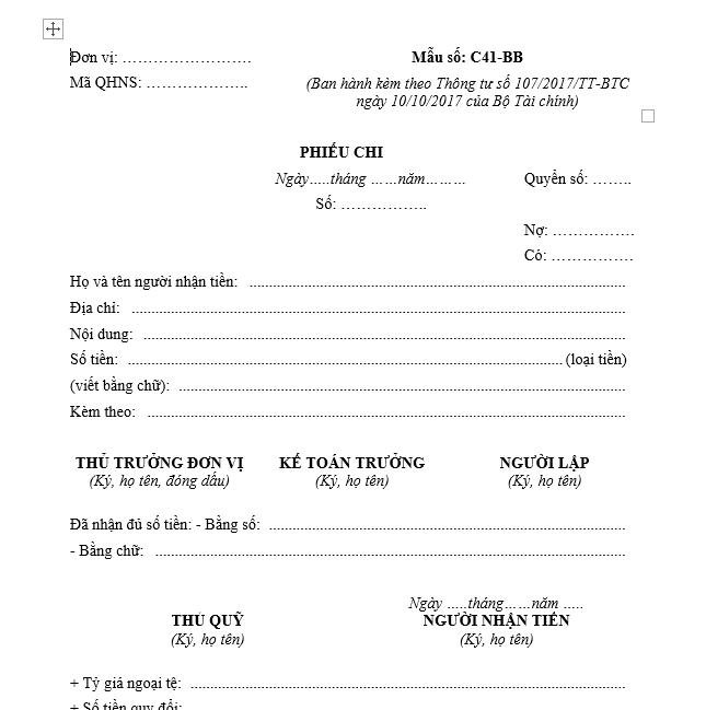 Mẫu C41-BB: Phiếu chi