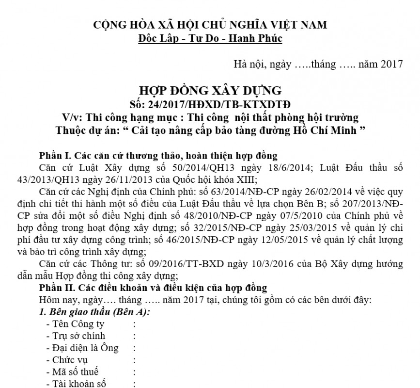 Mẫu hợp đồng xây dựng