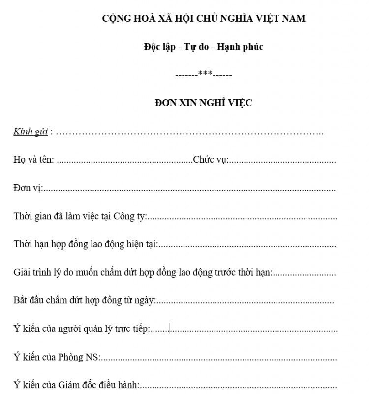 Đơn xin nghỉ việc 2021