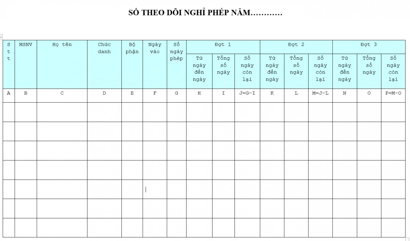 Mẫu sổ theo dõi nghỉ phép mới nhất