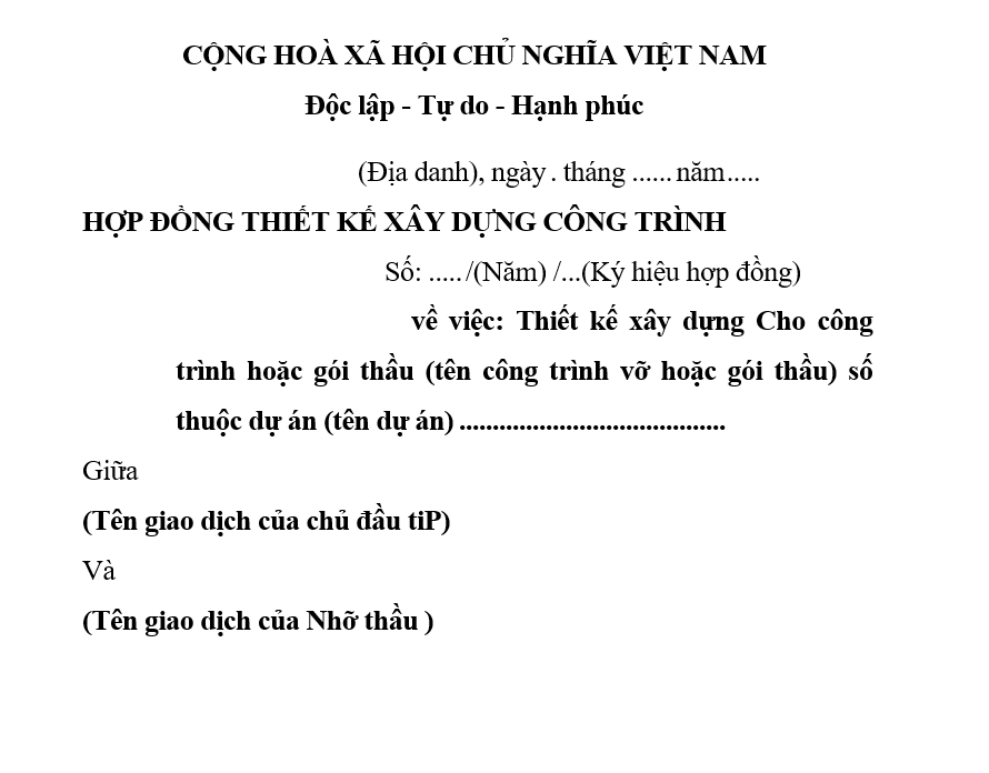 Mẫu hợp đồng tư vấn thiết kế xây dựng công trình