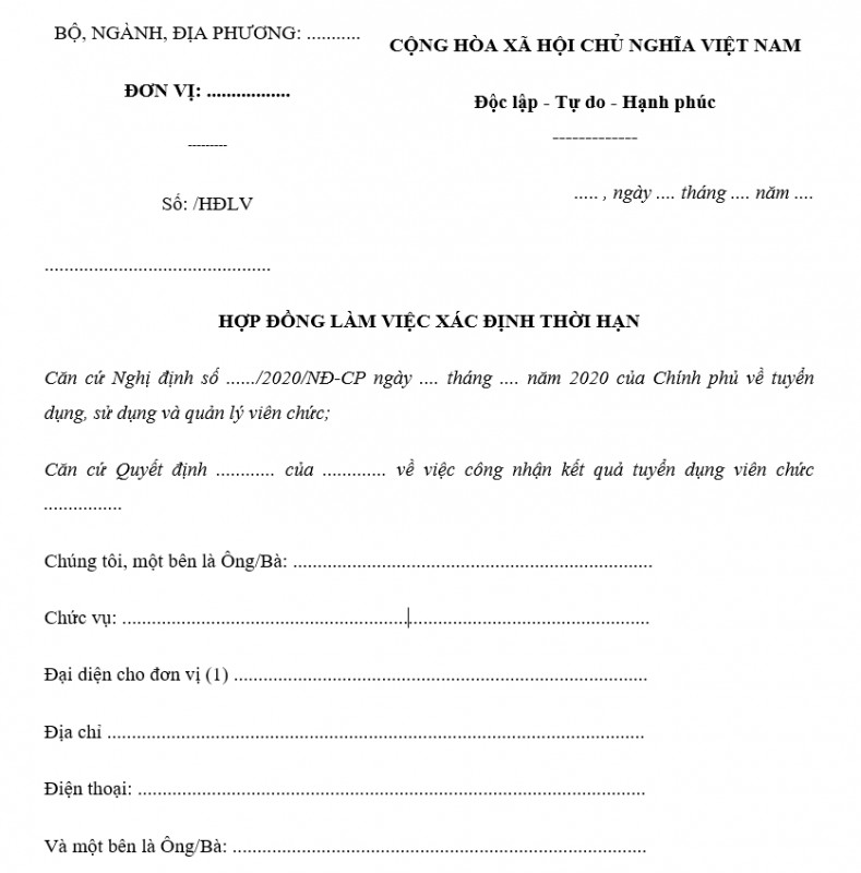 Mẫu hợp đồng làm việc xác định thời hạn