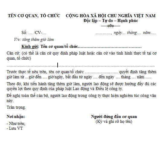 Mẫu công văn tăng thêm giờ làm