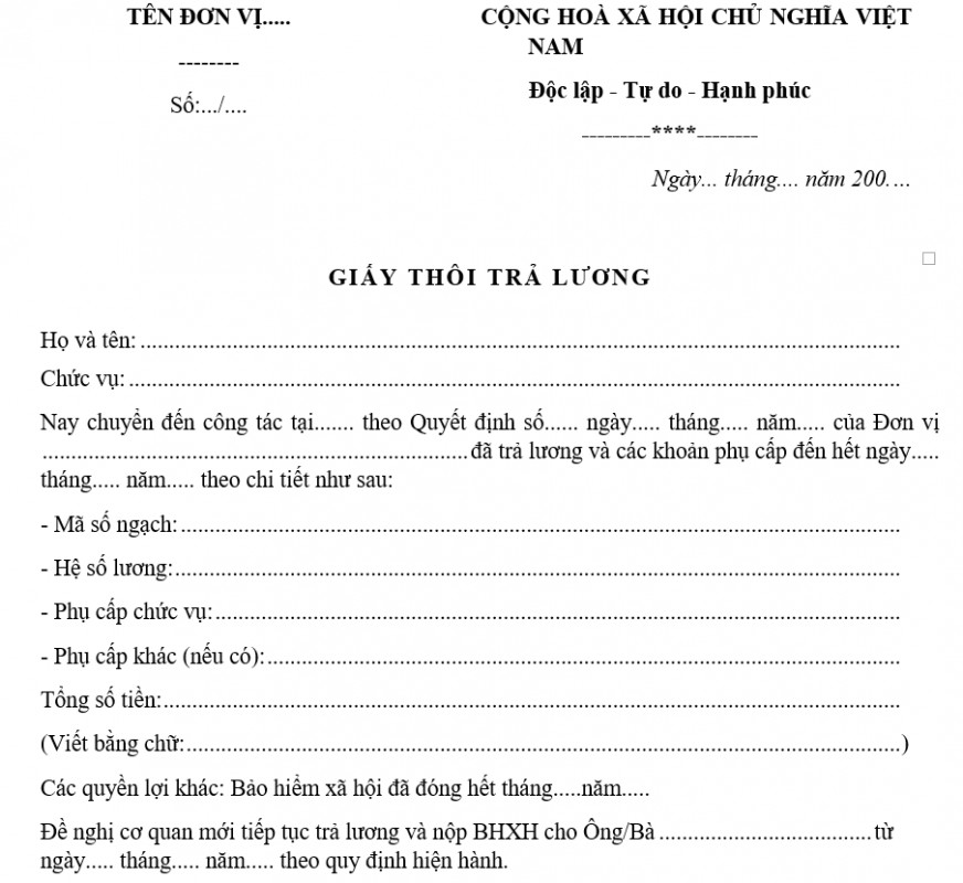 Mẫu giấy thôi trả lương 2021