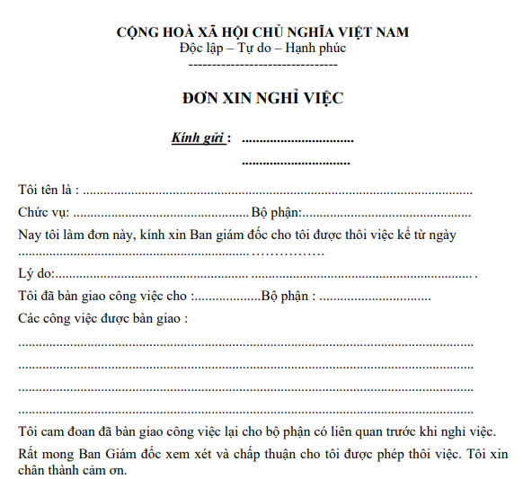 Mẫu đơn xin nghỉ việc của công nhân