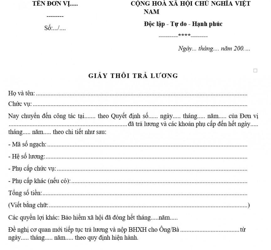 Mẫu giấy thôi trả lương