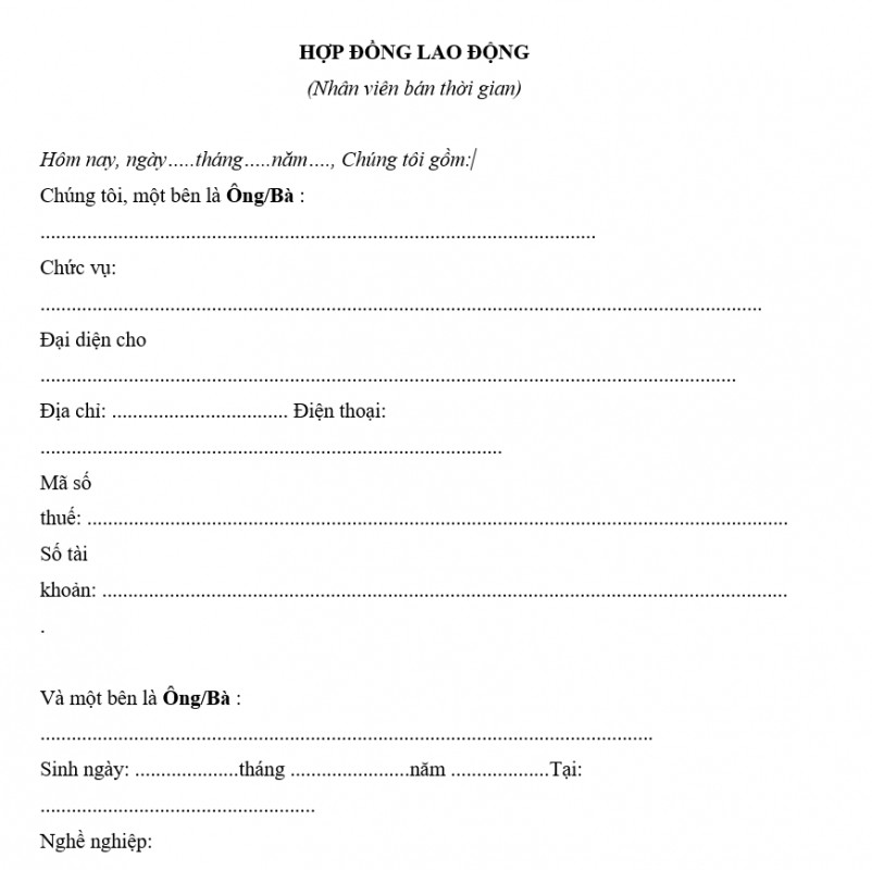 Hợp đồng nhân viên bán thời gian