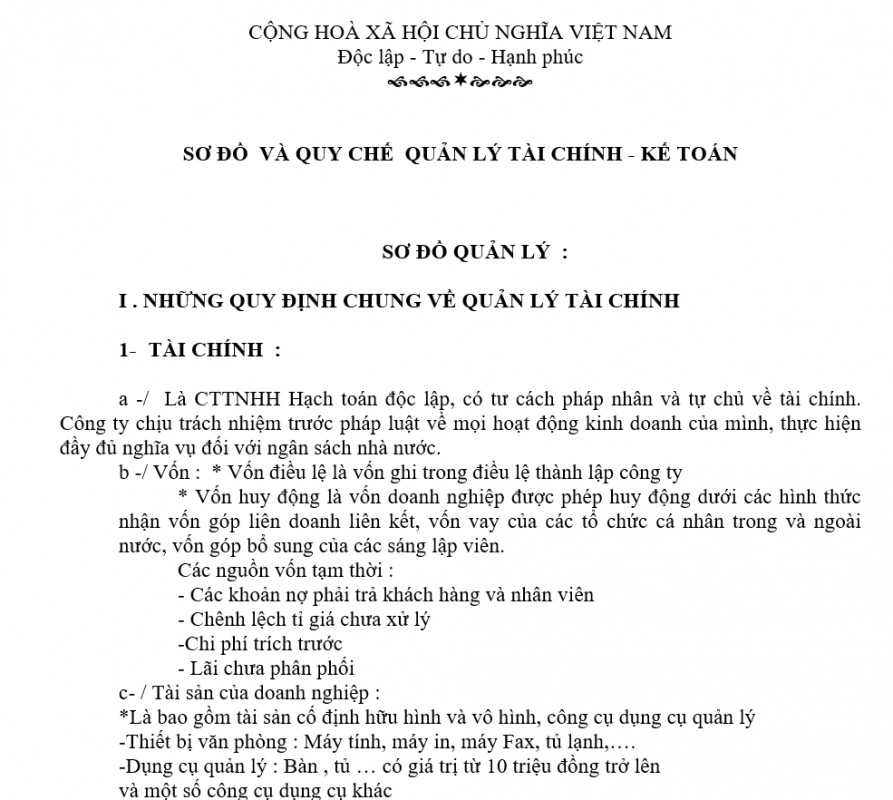 Quy chế tài chính kế toán của công ty