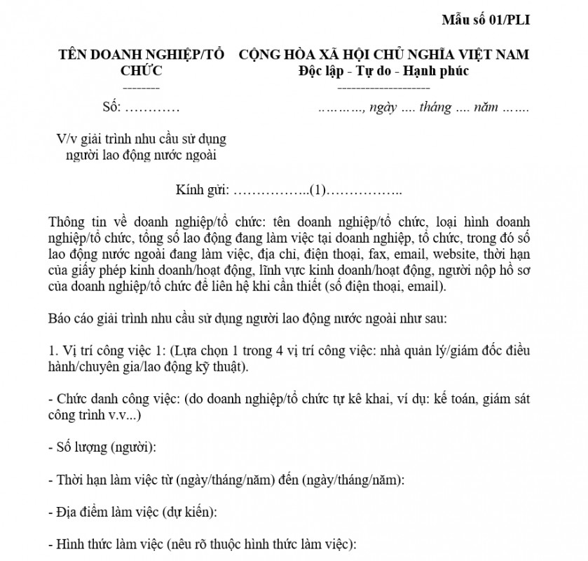 Về việc giải trình nhu cầu sử dụng người lao động nước ngoài