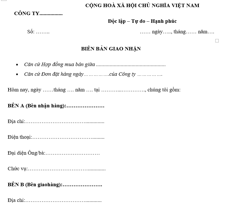 Mẫu biên bản giao hàng hóa 2022
