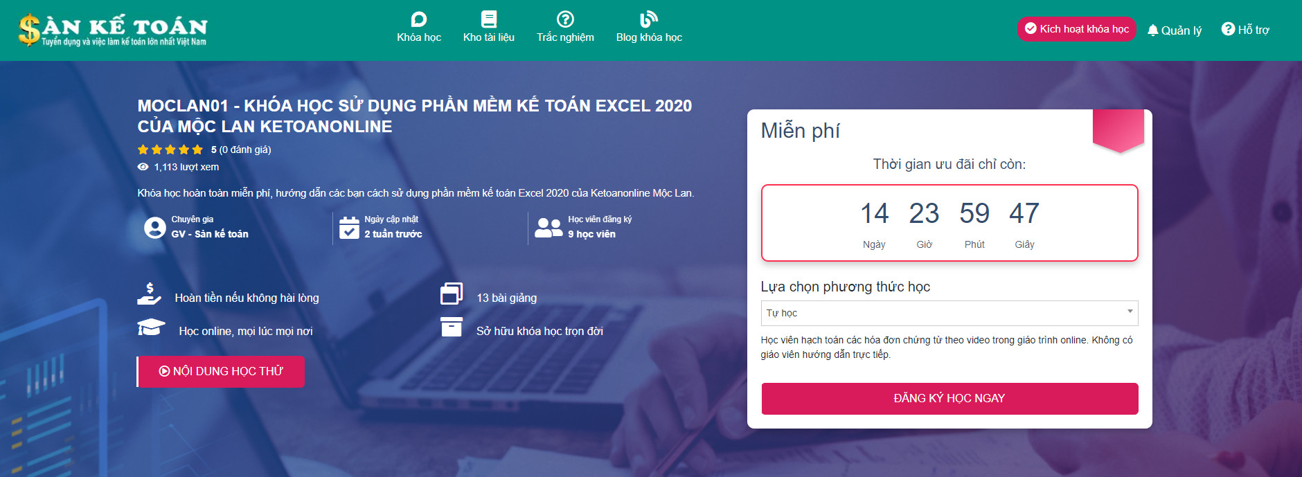DANH SÁCH KHÓA HỌC KẾ TOÁN CỦA SÀN KẾ TOÁN