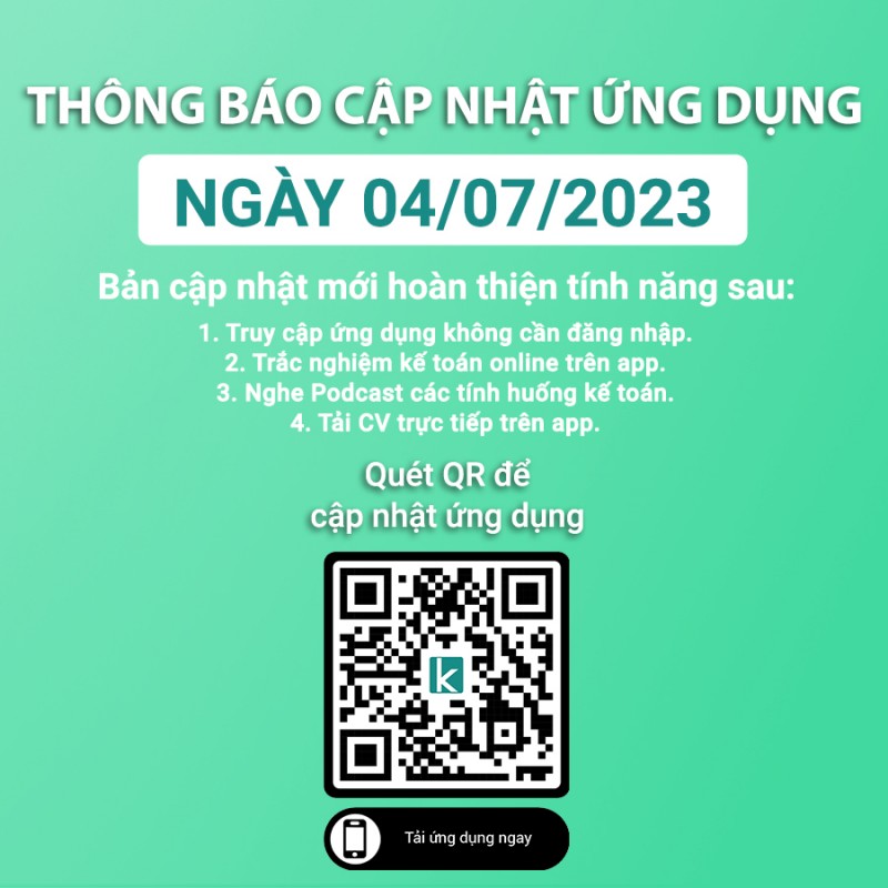 Thông báo cập nhật ứng dụng Sàn Kế Toán ngày 04/07/2023